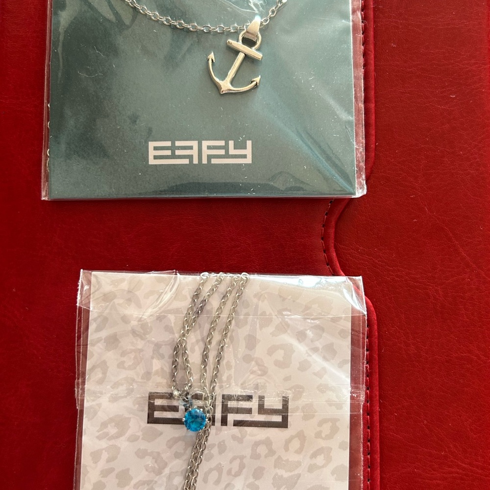 EFFY BUNDLE— Sterling Silver Anchor Pendant & Blue stone Pendant Neck Chains Set